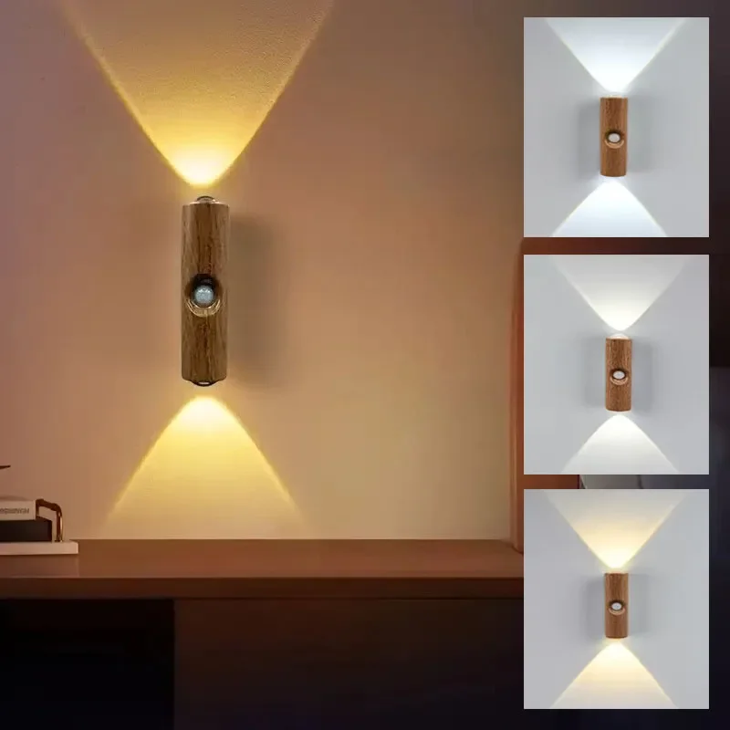 LED Motion Sensor Wall Lamp USB Rechargeable Bedside Night Light for Bedroom Corridor Staircase and Office Ambient Lighting