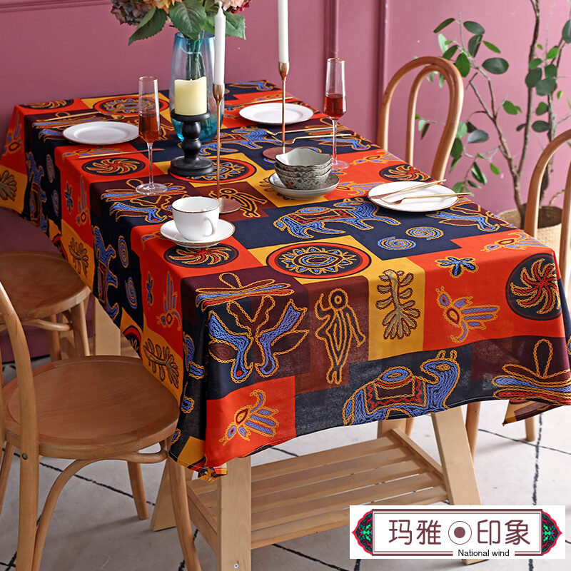 Ethnic Style Cotton Linen Tablecloth Fabric Southeast Asian Bar Coffee Restaurant Tablecloth
