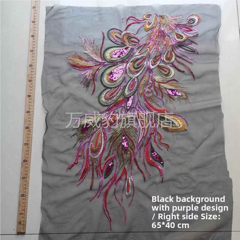 ZHENTAIYUAN | Peacock Phoenix Feather Sequin Embroidery Net Fabric Applique Accessories