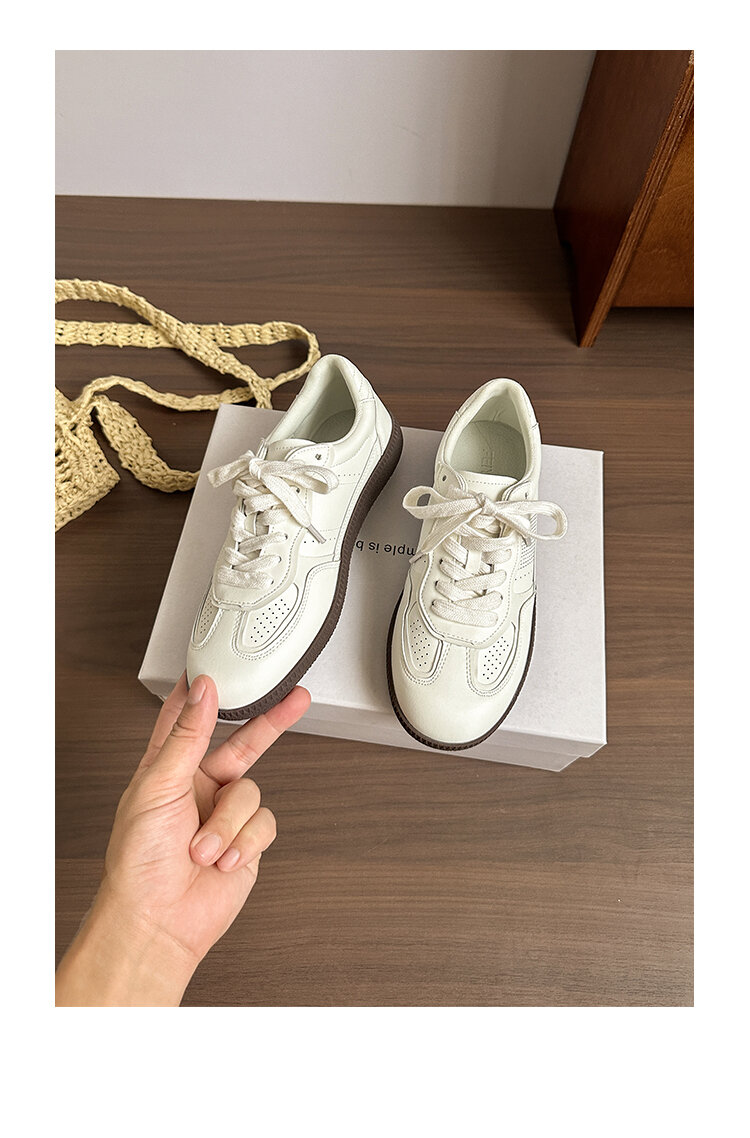 Classic Genuine Leather Flat Bottom Sports Shoes Women's Casual Fashion Sneakers Easy to Wear Cross Buckle round Toe Rubber Sole · v8