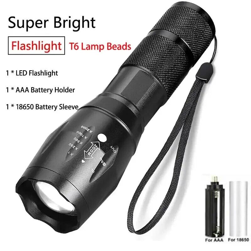 Portable Battery Powered Zoom LED Flashlight Mini Flash Light Torch Lantern 3 Lighting Modes Camping Lamp
