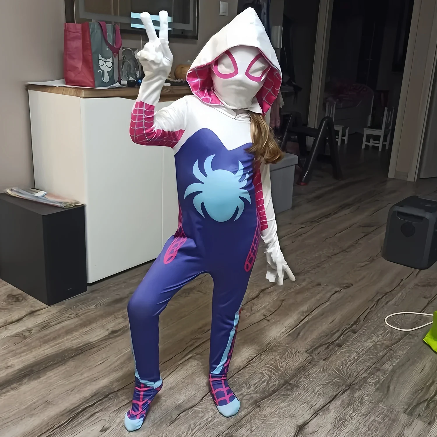 Spider-Verse Gwen Stacy (Spider-Gwen) Kids Cosplay Jumpsuit – 2-Piece, 100cm – Halloween