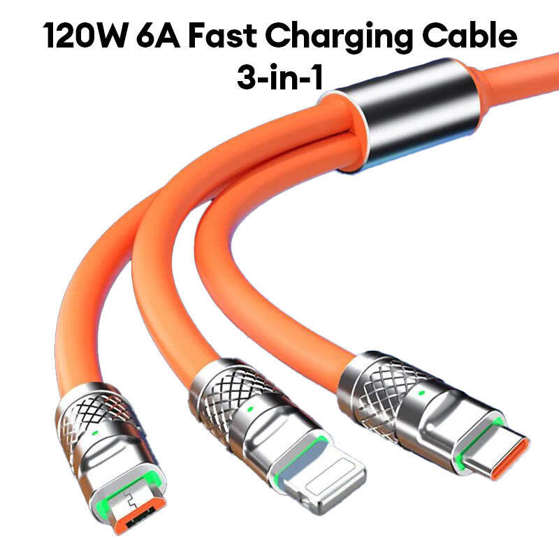 3-in-1 Fast Charging Cable, Lightning, Micro USB, Type-C