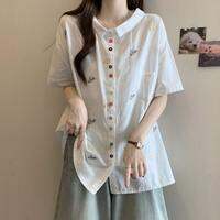 AIYITI | Slimming Cover Up Cotton Linen Short Sleeve Blouse