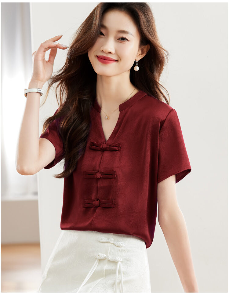 New Chinese Style Short Sleeve Shirt Women Summer 2025 New Fashion Black Embroidered Top Ladies Small Shirt Upper Body
