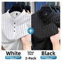 TUCANO | Summer New Chinese Style Ice Silk Polo Shirt Stand Collar Vertical Stripe Half Placket Men T-Shirt