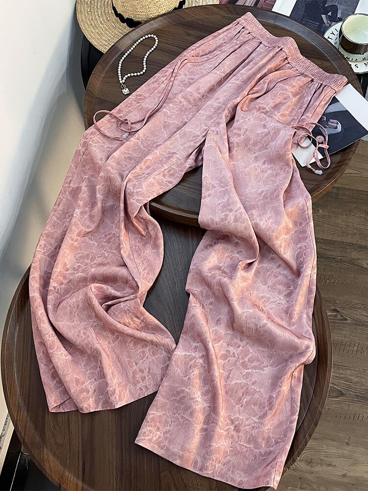 New Chinese Style Simple Sweet Drapey Wide Leg Pants Spring Pink Fashion High Waist Casual Versatile Straight Cut Trousers · v2