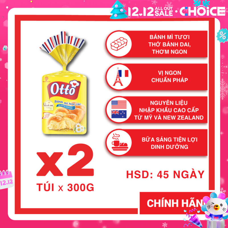 Combo 2 Bịch Bánh mì Hoa Cúc Otto - Otto Brioche Tressée 300g | Bánh ăn sáng tiện lợi giàu dinh dưỡng | Bánh mì tươi | Đồ ăn vặt