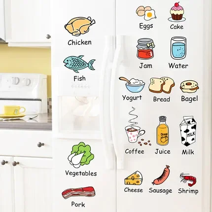 Cute Cartoon Waterproof Fridge Stickers Kitchen Wallpaper Food Creative Cabinet Self-Adhesive Restaurant Kitchenware qiang tie hua
