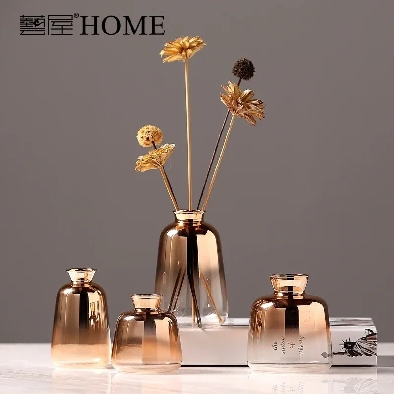 Modern Simple Glass Vase Decoration Home Living Room TV Cabinet Small Hydroponic Vase Sample Room Soft Decoration Flower