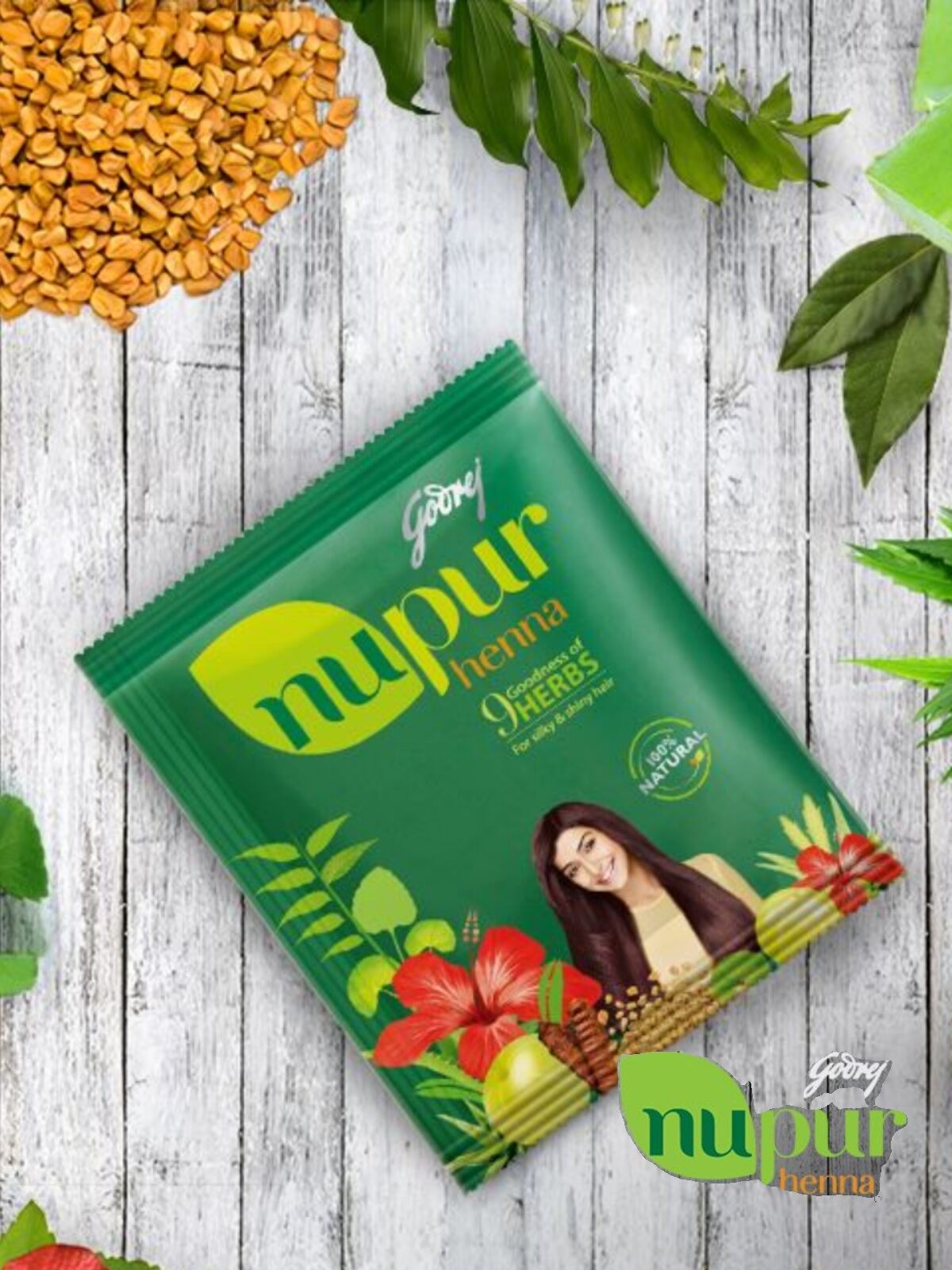 Godrej Nupur 100% Pure Henna Powder For Hair Color - 150G