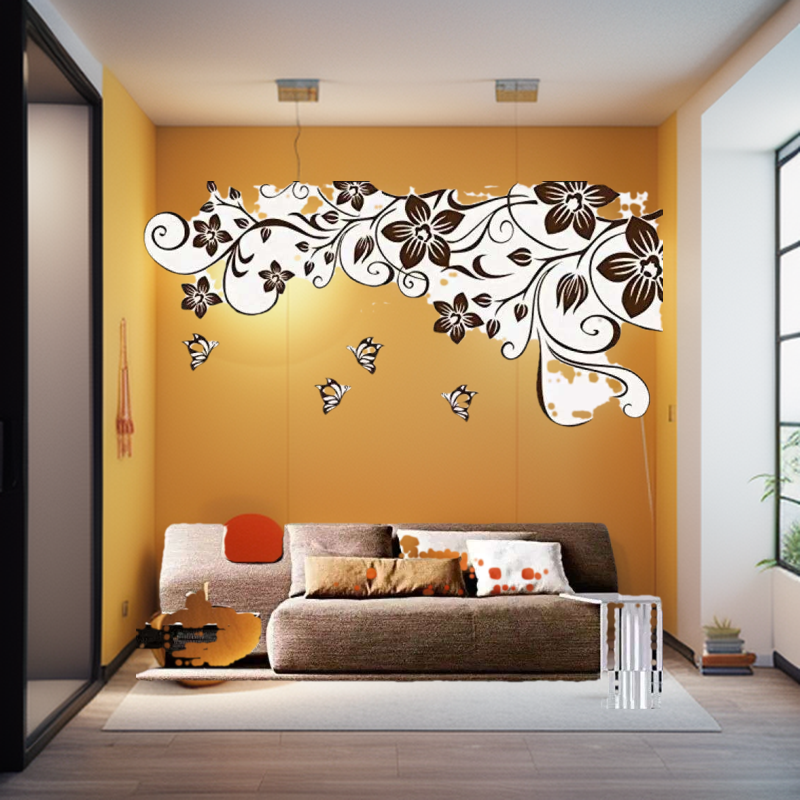 Wall Sticker Brown Flower Vine DIY Wall Sticker Decor For Home. 
