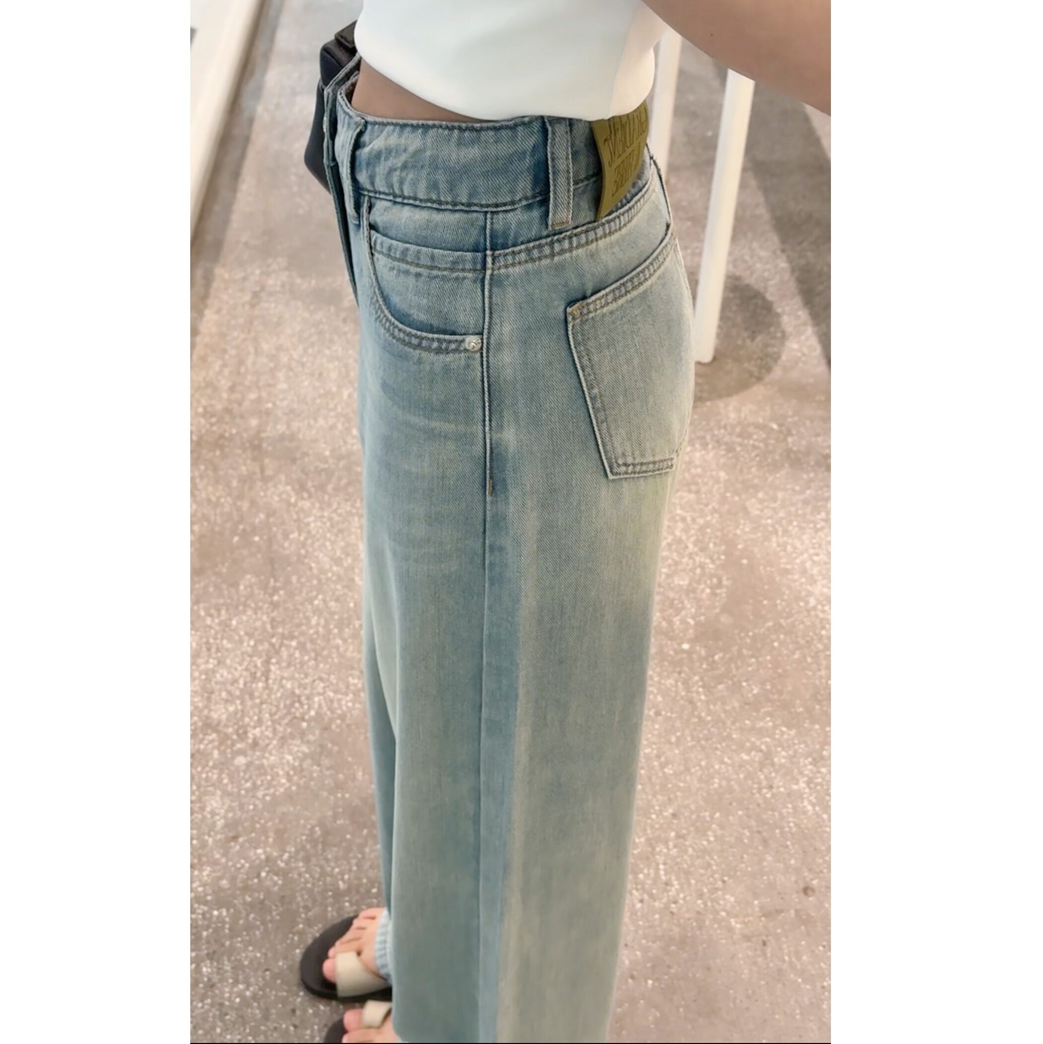 High Waist Cream Blue Jeans Women's Fashionable Versatile Straight Leg Denim Pants Summer Long Trousers Wide Leg Pants · v2