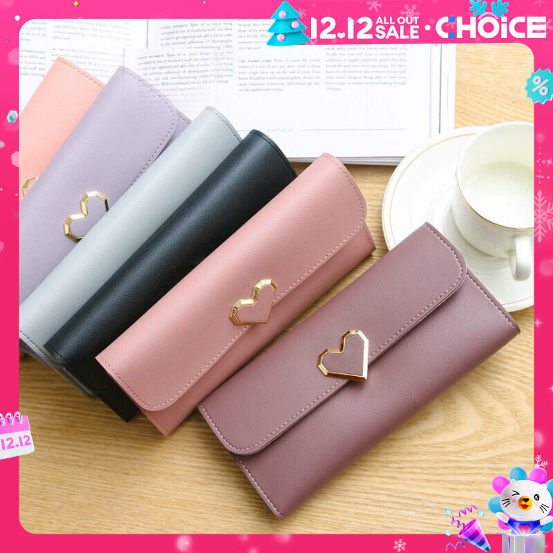 wallets women new Korean heart wallet three fold long wallet Coin Purse, Multi-card Slot functional Purse,Women's Elegant PU Leather Fold Wallet With Card Slots & Zipper Pocket