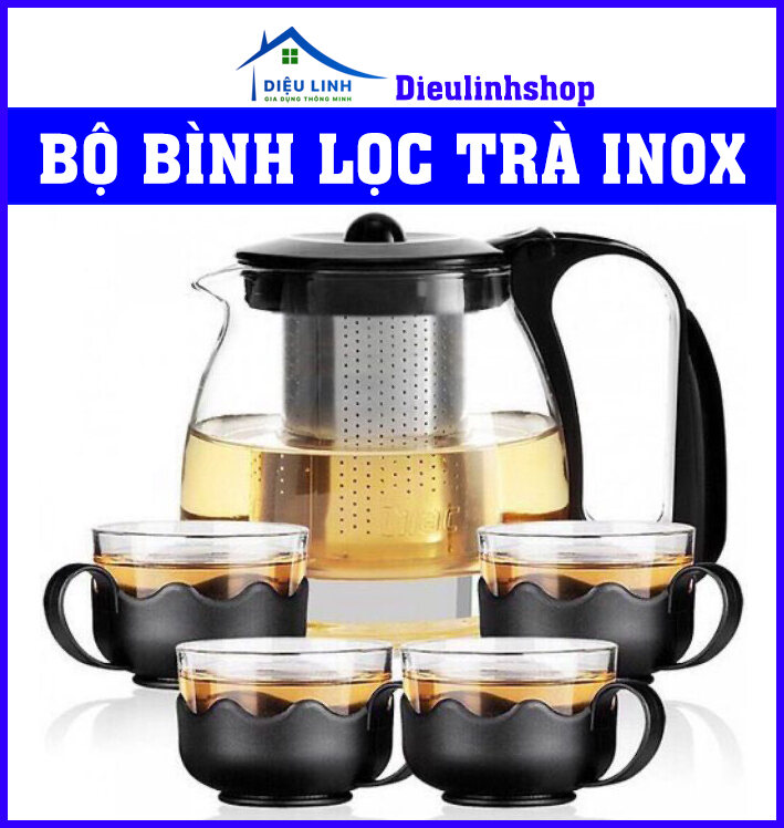  Ấm pha trà thủy tinh Bộ Ấm Chén Trà Có Khay Lọc 5 Món Bình Lọc Trà Thủy Tinh Giữ Nhiệt Cao Cấp 