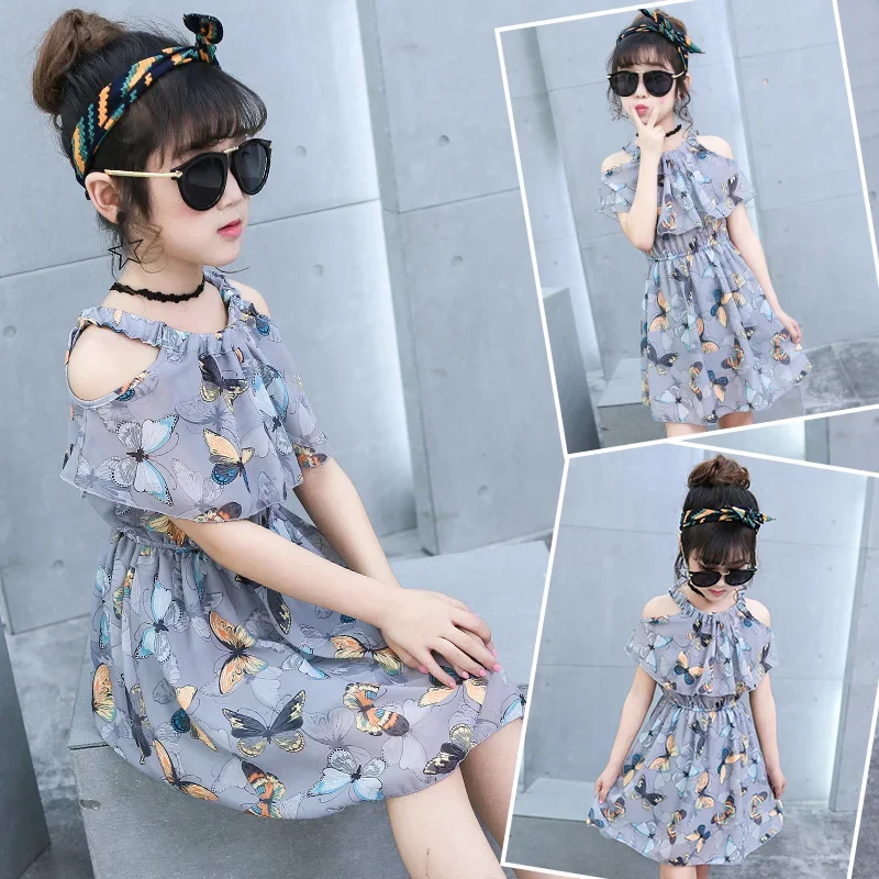 Girls' Dress Summer 2021 New Korean Style Medium and Big Children Fashion Summer Chiffon Princess Dress Little Girl Skirt