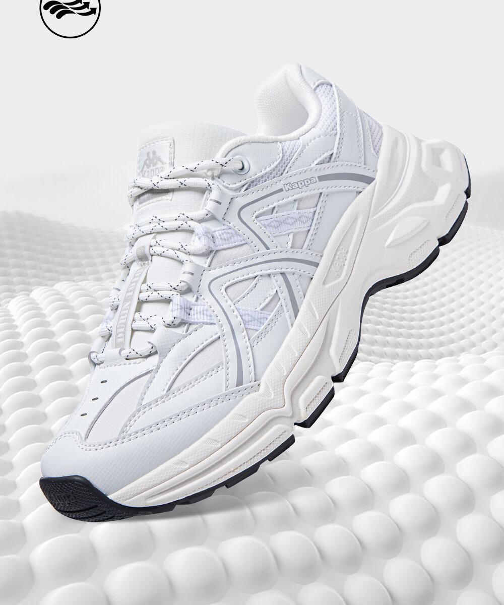 Kappa White Sport Shoes Women's Casual Thick Bottom Versatile Summer Shoes Fashionable Breathable Cross-Lace Synthetic Leather · v7