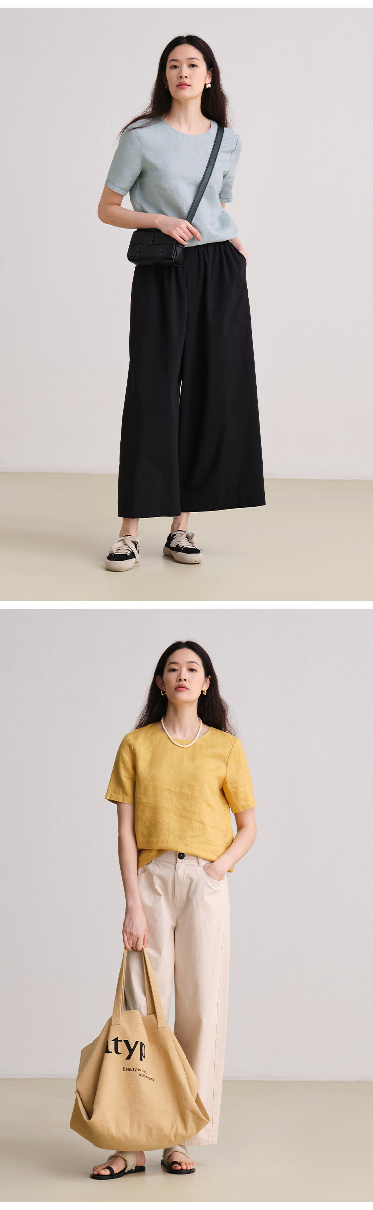 100% Linen Short Sleeve T-Shirt Women's Casual Style Original Travel Wear Spring Season Versatile Comfortable Fit round Neck