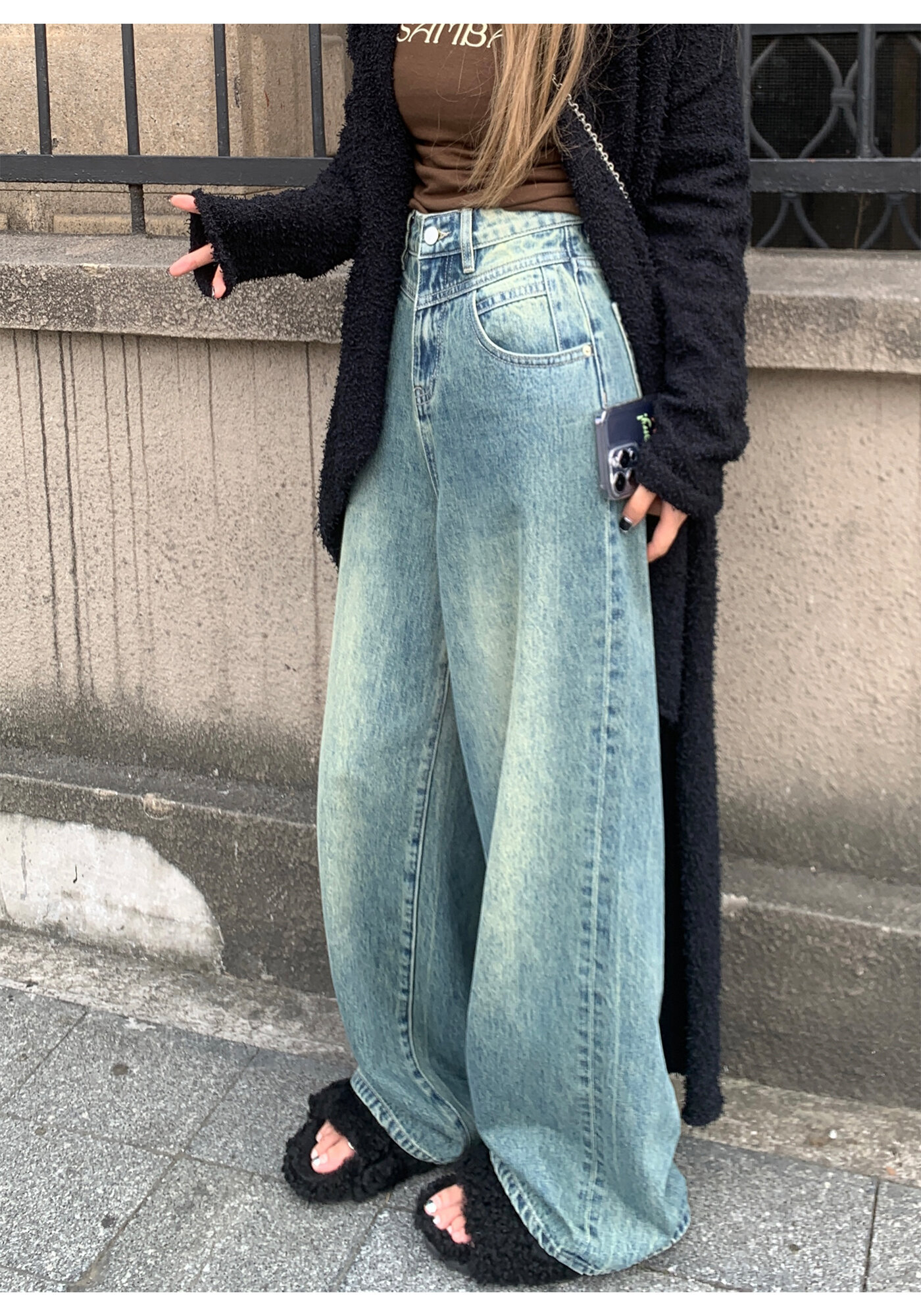 High Waist Wide Leg Jeans Women's Loose Fit Washed out Style Spring Autumn Denim Pants by LUU Peach Joy Slimming Effect · v2