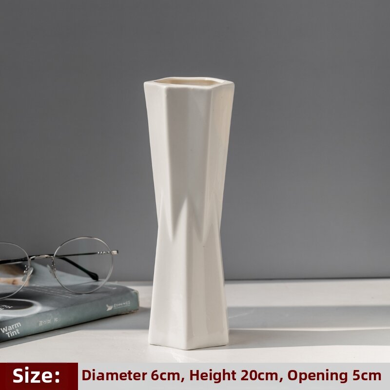 White Minimalist Ceramics Vase for Dry Flower Arrangement Decor