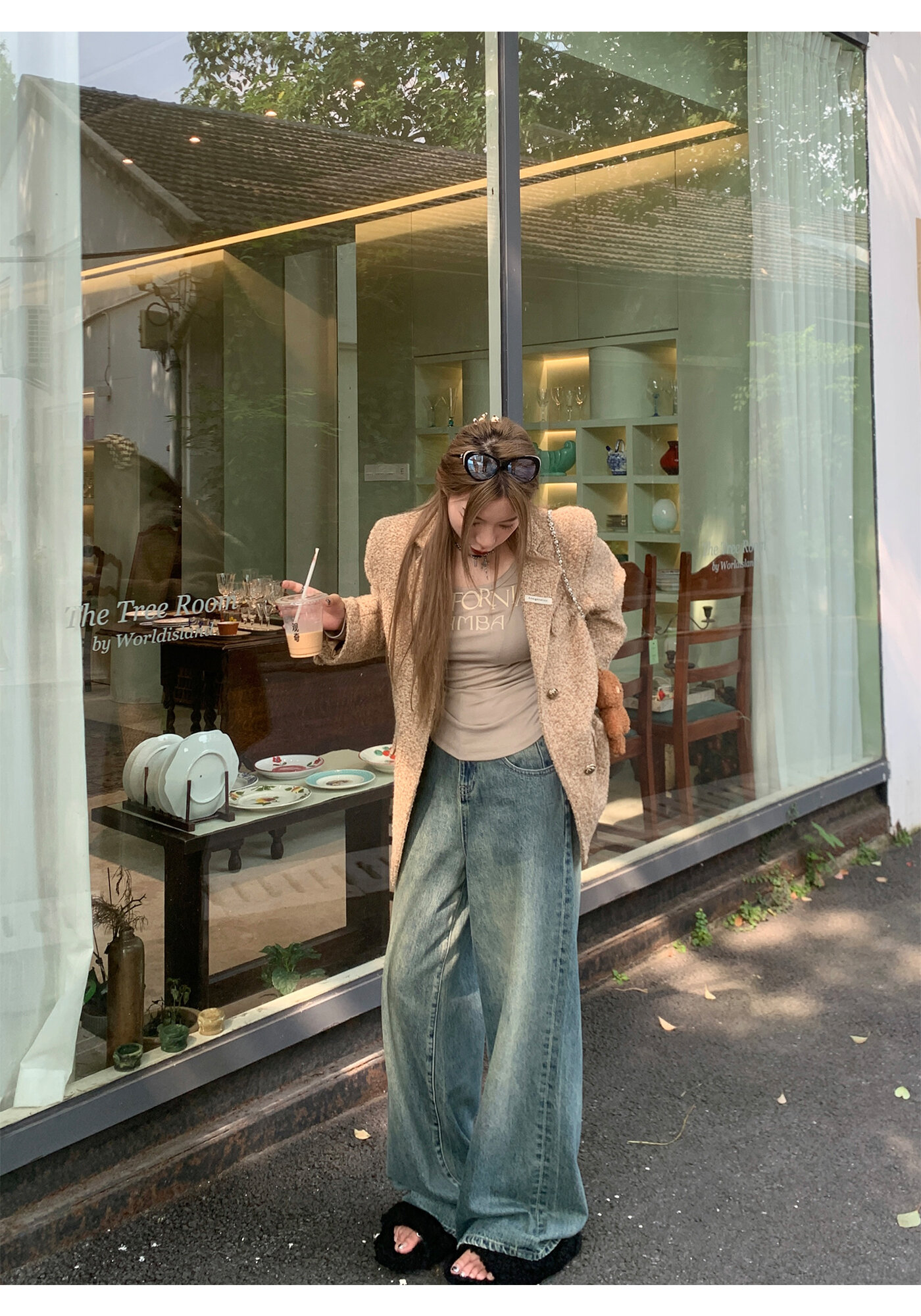 High Waist Wide Leg Jeans Women's Loose Fit Washed out Style Spring Autumn Denim Pants by LUU Peach Joy Slimming Effect · v2