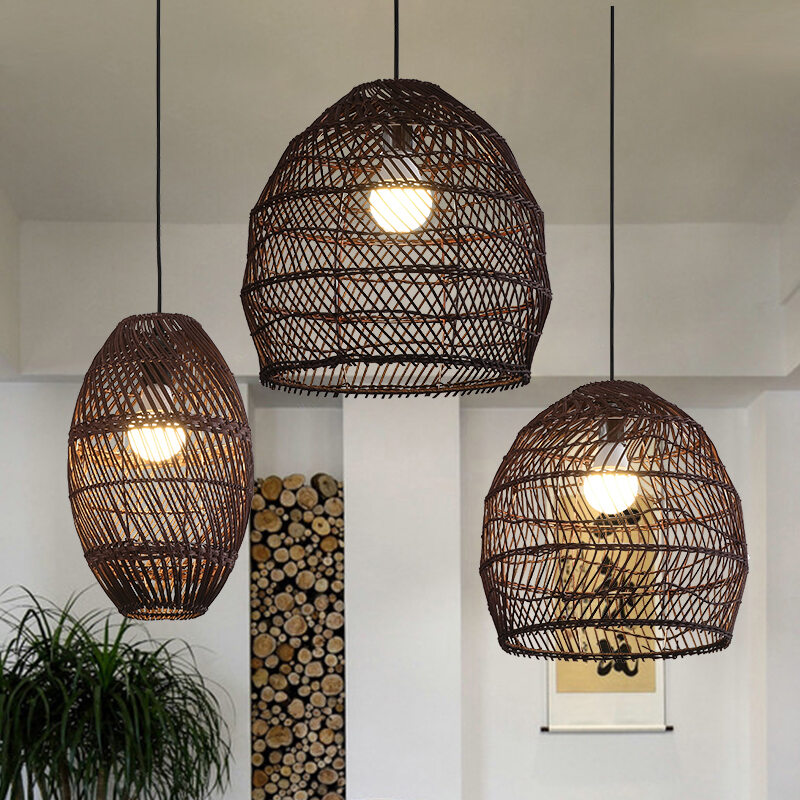 dark rattan pendant light