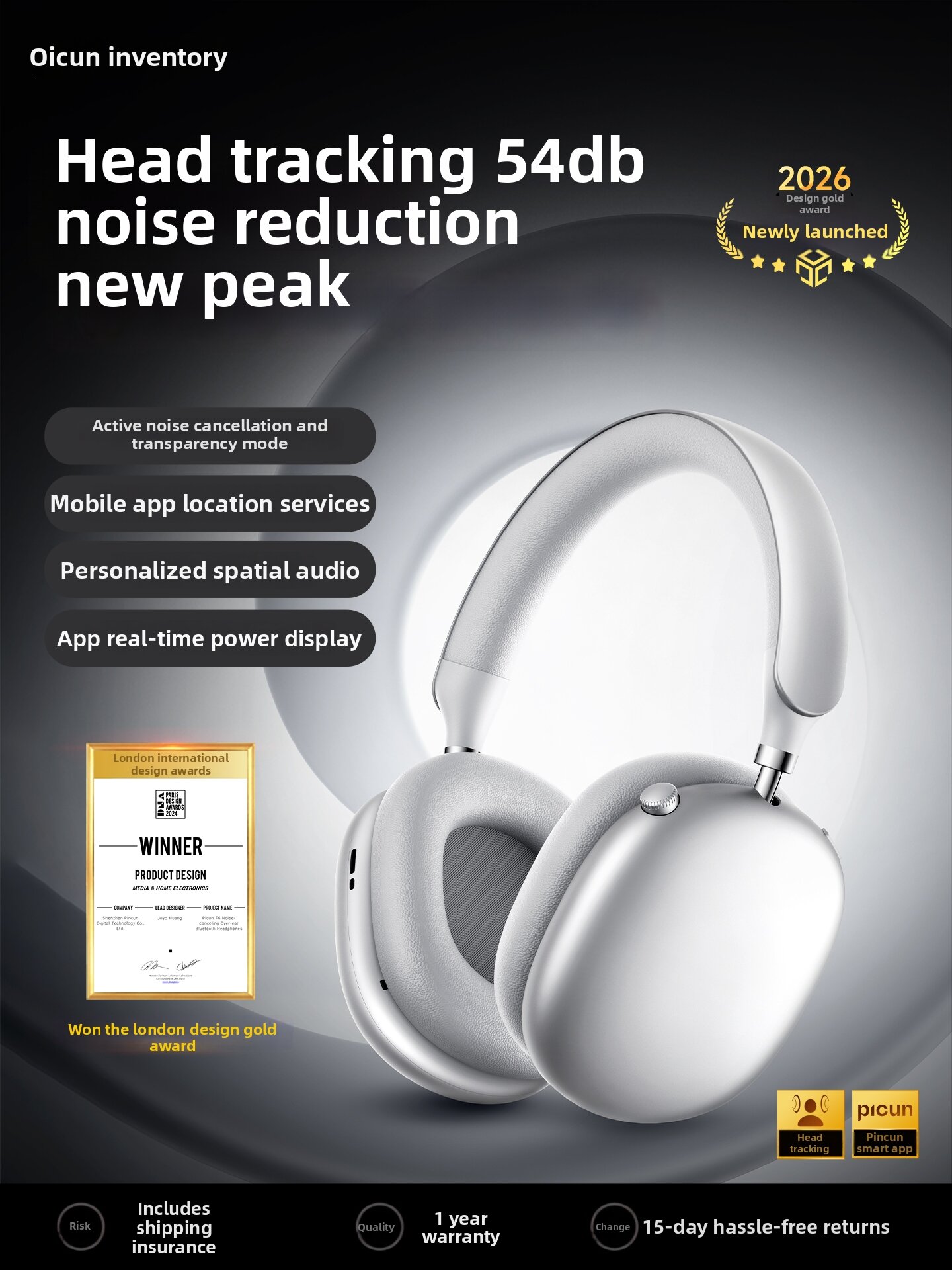 PICUN | Active Noise Cancelling Bluetooth Wireless Headphones