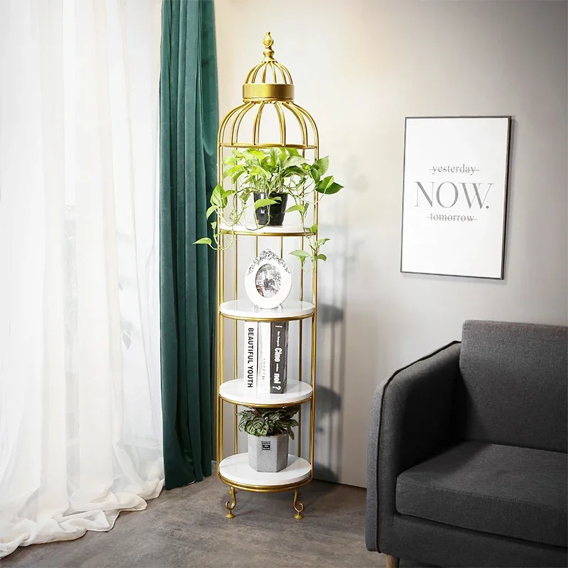 Nordic Iron Birdcage Flower Stand Indoor Light Luxury Living Room Floor-Standing Multi-Layer Shelf Corner Ornamental Flower Basin Shelf