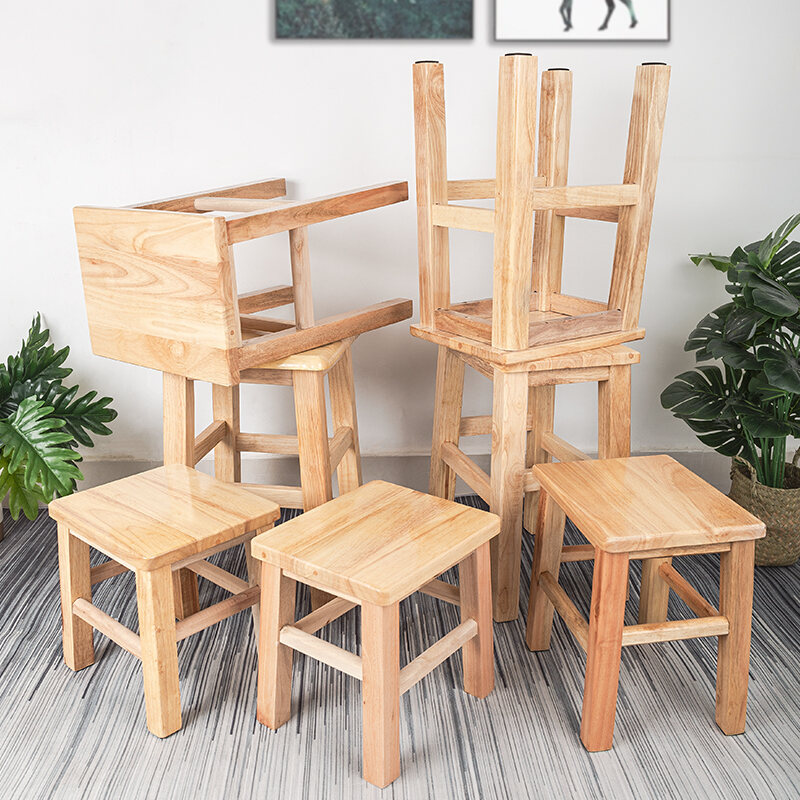 Simple Modern Solid Rubber Wood Square Stool Home Use School Desk Four Square Wood Chair Adult Casual Furniture Bench. 