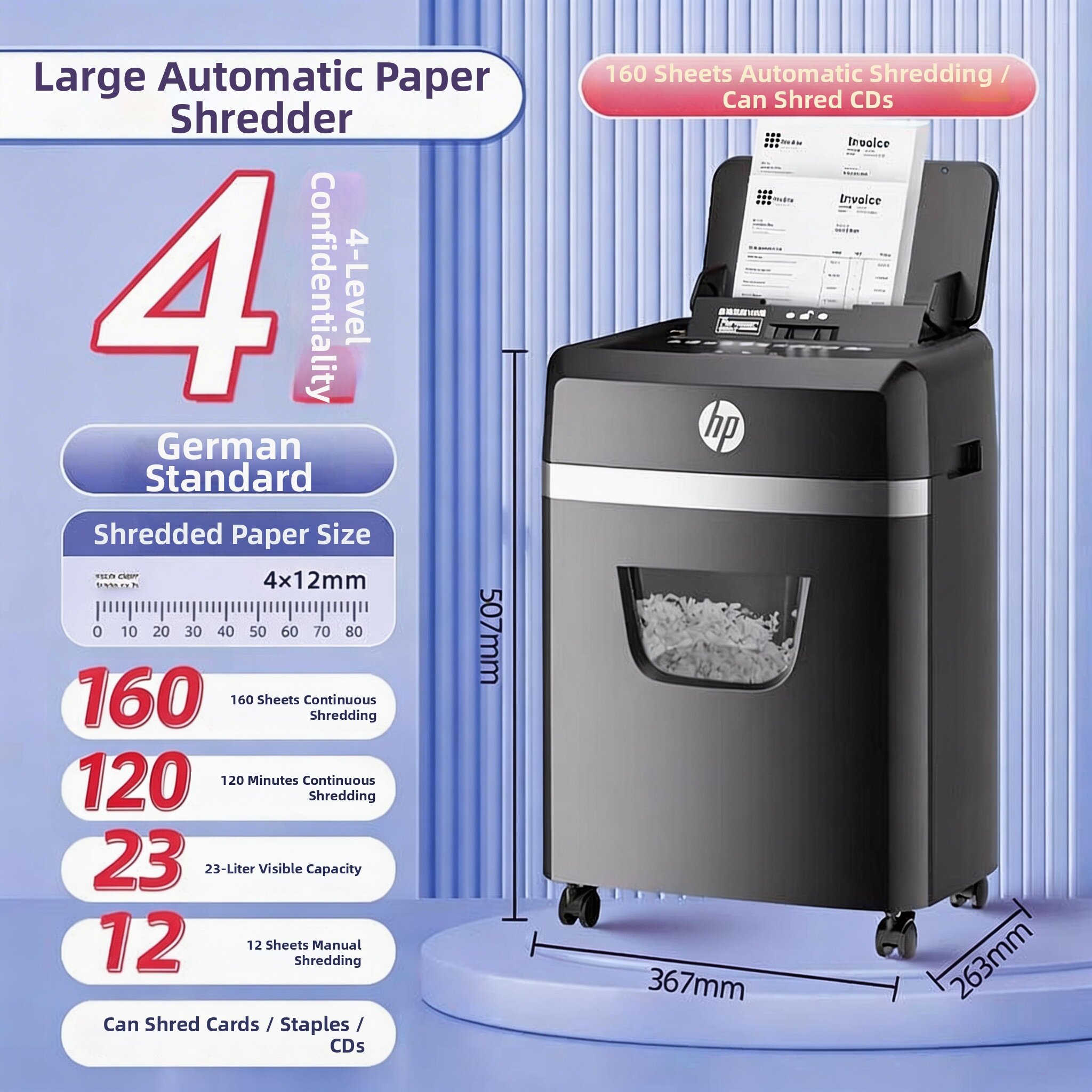 HP | Office Home Use 4-Level Confidentiality Automatic Shredder