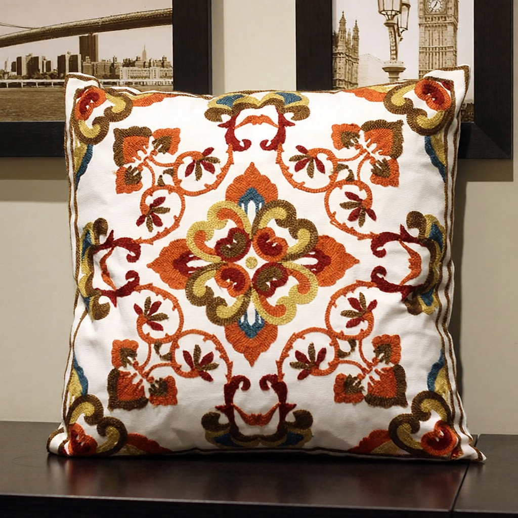 Floral Embroidery Style Sofa Cushion Thick Cotton