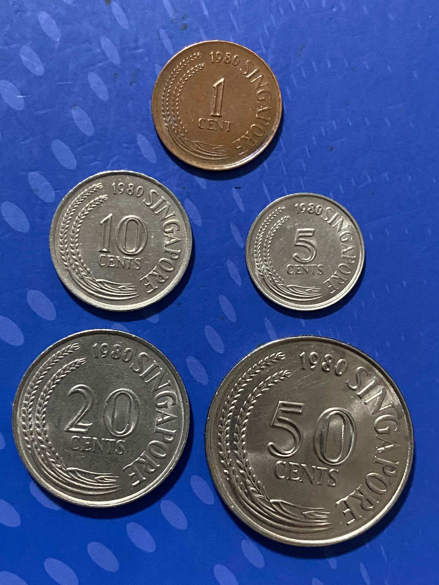 1980 Singapore 1c to 50 Cents old coin set