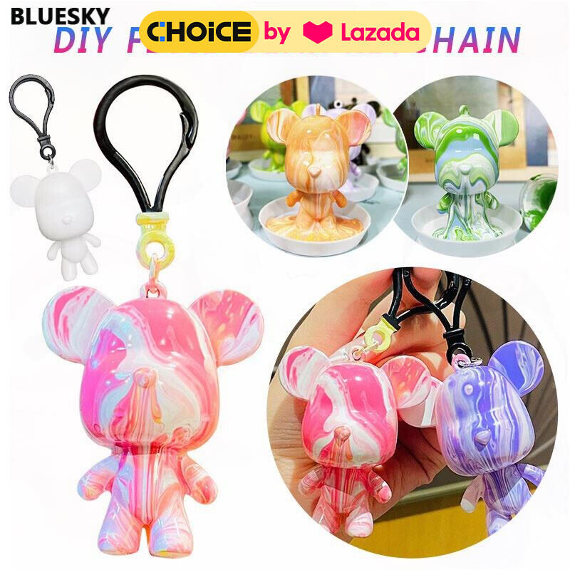 Móc Khóa Nhựa Trắng Nhiều Hình Gấu Bearbrick, Thỏ Bunny Phụ kiện Đổ Loang Màu