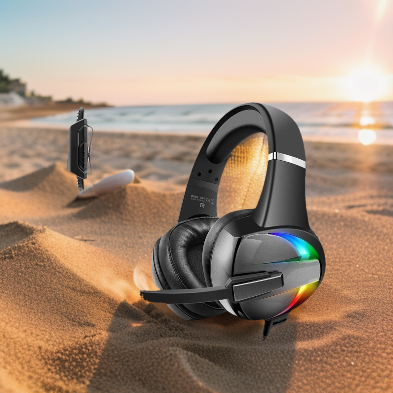BEEXCELLENT GM-7 RGB GAMiNG HEADSET WiTH NOICE CANCELING MiC RGB Light Brings Strong Gaming Effect Ergonomic Design Multiple Platform Compatibility 3.5mm,PS4, TABLET,  PC, LAPTOP, MOBILE. 
