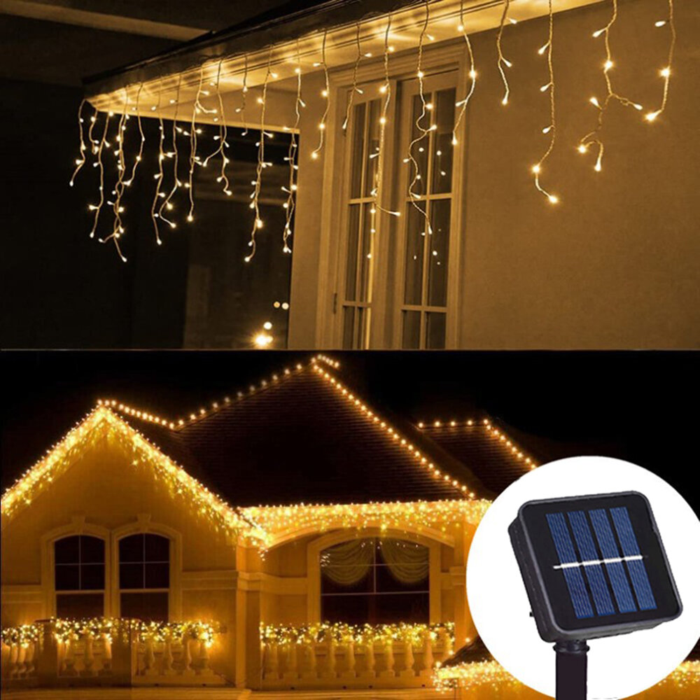 4M/8M Solar LED Icicle Fairy String Lights Birthday Curtain Lights Garland Outdoor For New Year Wedding Street Holiday Decor