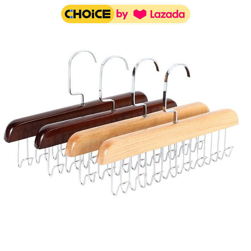 Móc Treo Đồ Đa Năng, Móc Gỗ 8 Móc Treo Đồ Lót, Khăn, Thắt Lưng, Cà Vạt, Áo 2 Dây Xoay 360 Độ Tiện Dụng - Màu gỗ đậm