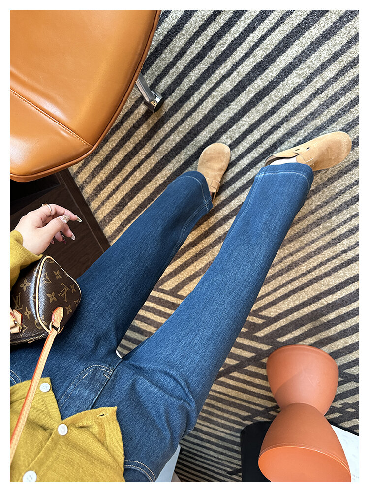 The Style Is Too Good! Retro Blue Straight-leg Denim Female 2024 Autumn New Arrival Ninth Loose Slim Looking Loose Pants · v2