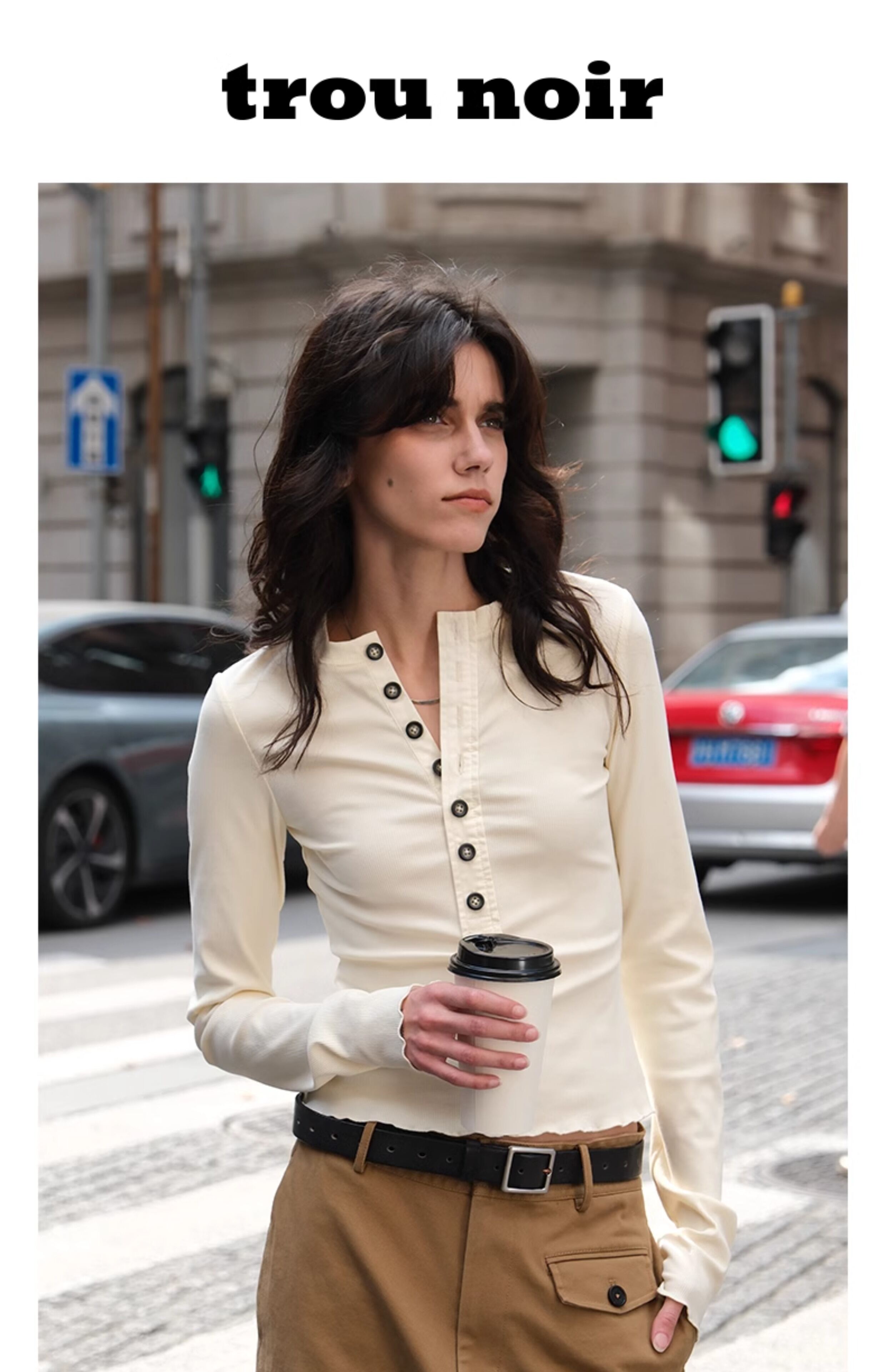 TROU NOIR Spring Summer New Style Women's Slim Fit White T-Shirt Henry Collar Short Sleeve Base Shirt round Neck Commute Simple · v3