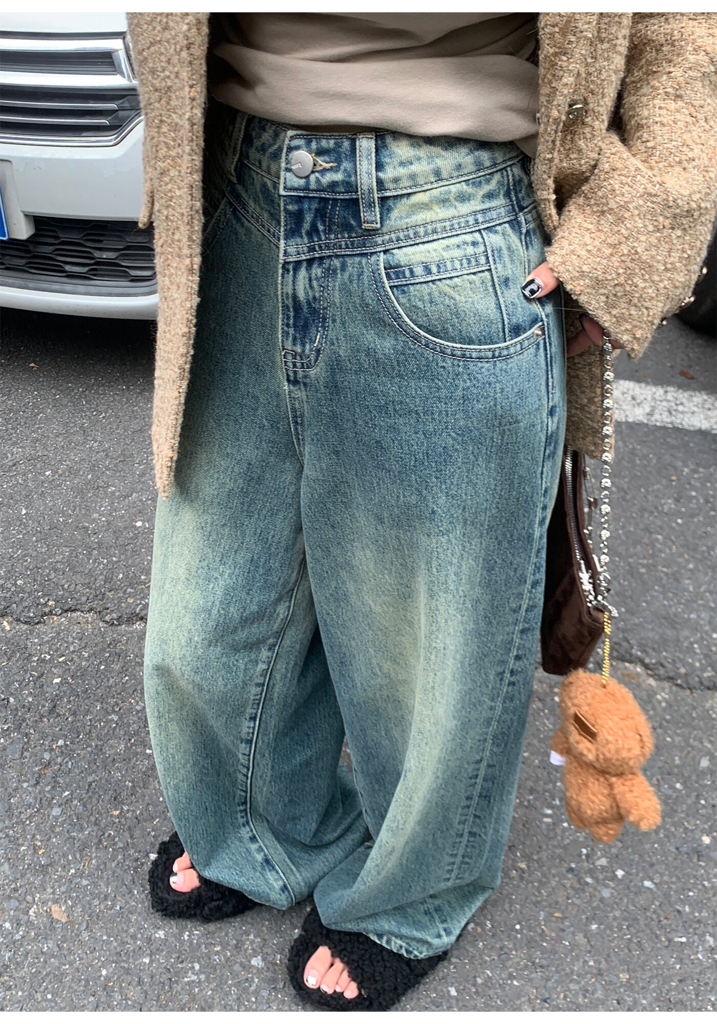 High Waist Wide Leg Jeans Women's Loose Fit Washed out Style Spring Autumn Denim Pants by LUU Peach Joy Slimming Effect · v2