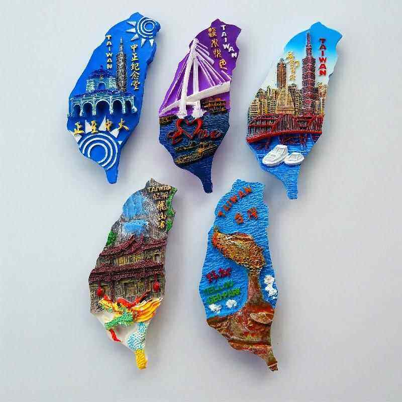 Taiwan Tourist Souvenir Fridge Magnet 3D Relief Sculpture Wild Cherry Wood Taipei 101 Palace Museum Scenic Spot Decorative Art