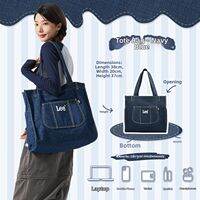 Lee | Denim Tote Bag Women Large Capacity Lightweight Casual Handbag Student Shoulder Bag Everyday Use