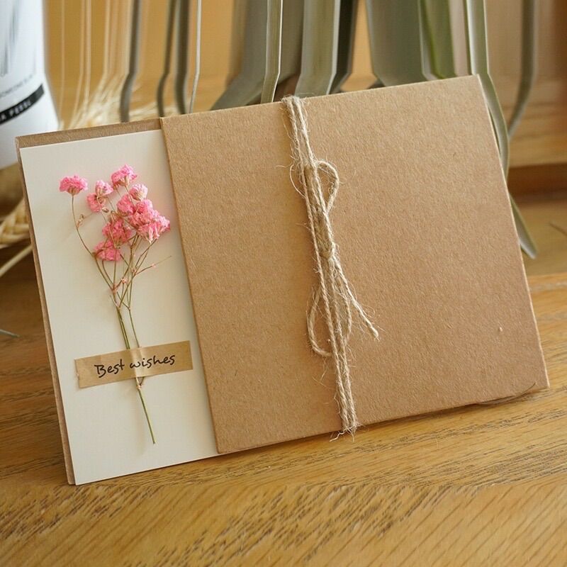 🇸🇬 SG Ready Stock Dried Flower Mothers Day Card Handmade Kraft Paper Greeting Card with Sunflower Rose Envelope for Birthday Wedding Anniversary Teachers Day Graduation