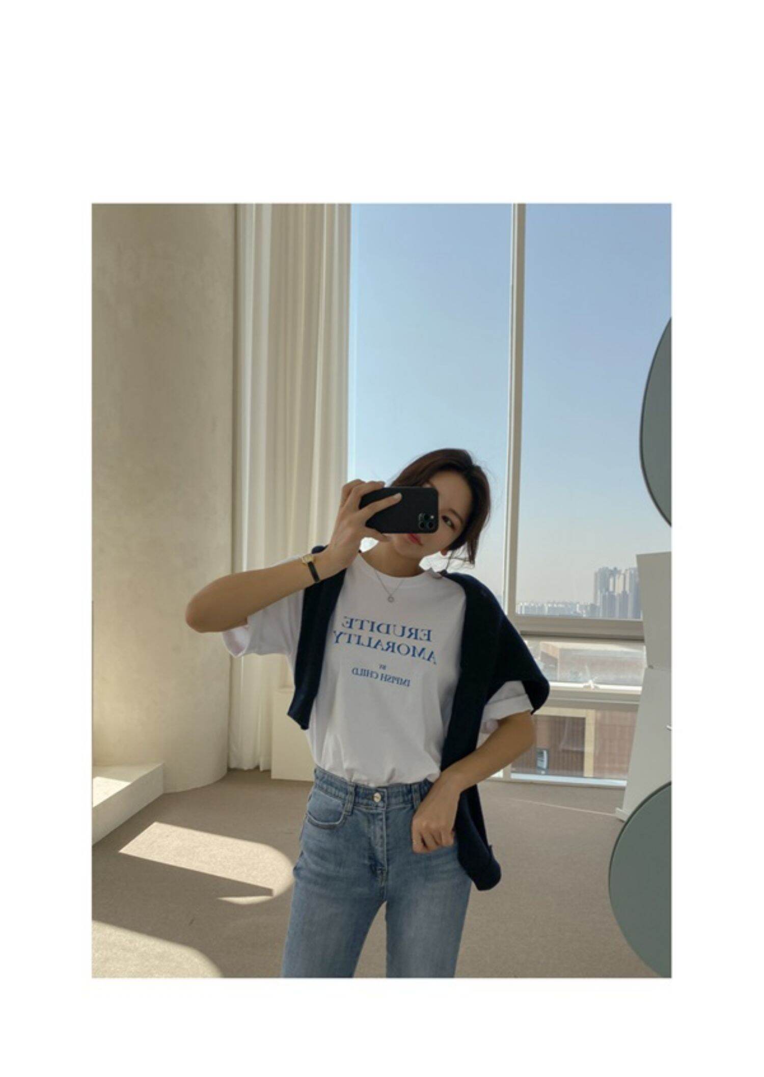 Light Blue High Waist Straight Leg Jeans Women's Slimming Elastic Cotton Stretch Denim Pants Spring Autumn Winter Fashion · v2