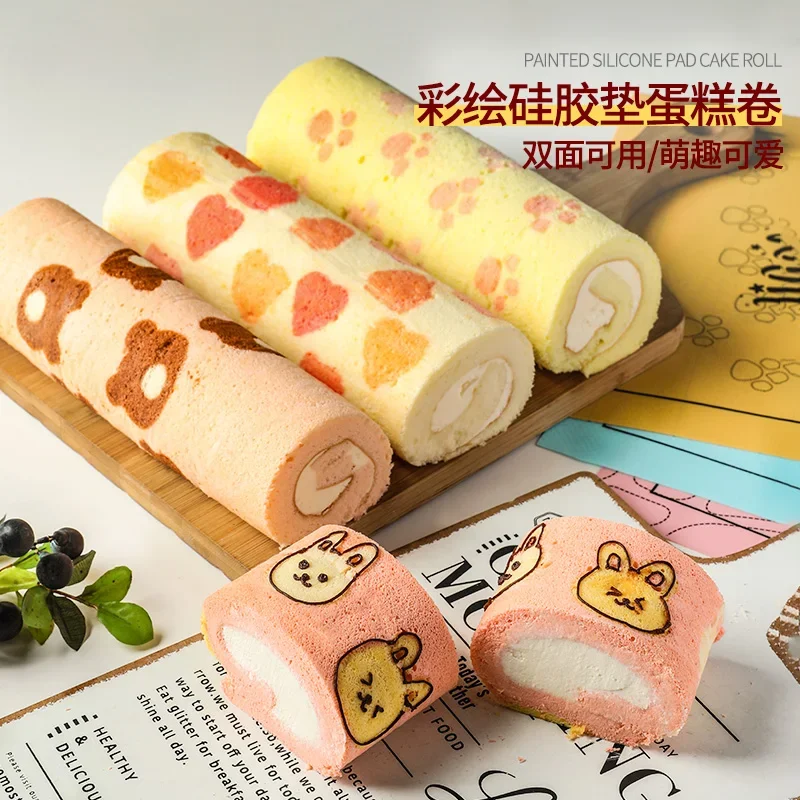 Painted Cake Roll Silica Gel Pad 28 Non-Stick Square Baking Tray Swiss Non-Stick Cartoon Oven Mat Baking Molds and Tools