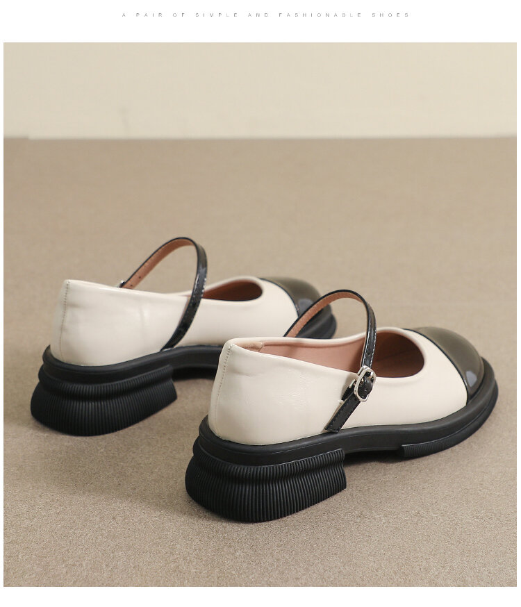 Genuine Leather Mary Janes Women's Shoes Spring Summer British Style Flats Large Size 41 for Skirts Thick Bottom Small Leather Shoes · v9