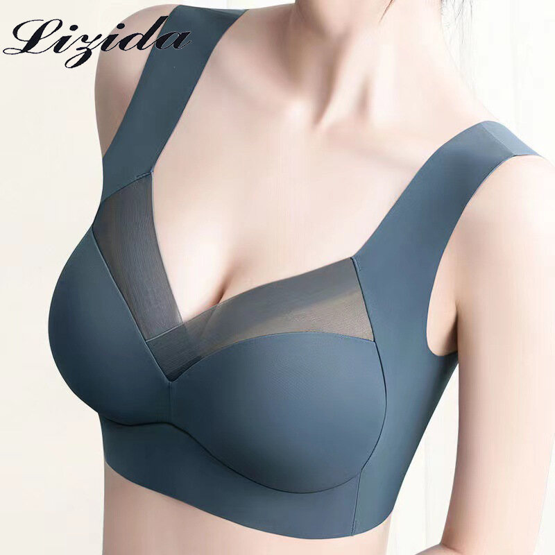 Lizida Phụ Nữ Của Lụa băng Áo ngực không đường may cỡ lỡn L3XL Sexy Lưới Cố Định Cup Thoáng Khí Thoải Mái không gọng thép Ngủ Đồ Lót Phụ Nữ