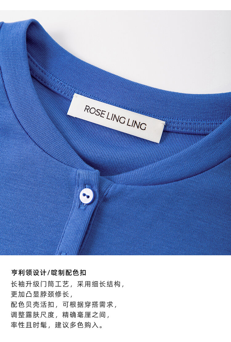 RoseLingLing Ultra-Fine Australian Silk Wool Blend Slimming Knit T-Shirt with Henley Collar for Women Casual Summer Style