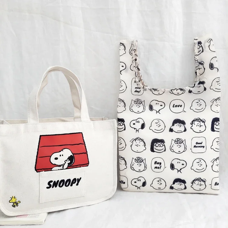 Japanese Magazine Appendix New Small and Medium Snoopy Canvas Portable Lunch Bag Portable Folding Environmentally Friendly Shopping Bag