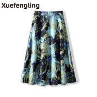 XUEFULING | Acetate Art Painted Print Midi A-line Skirt