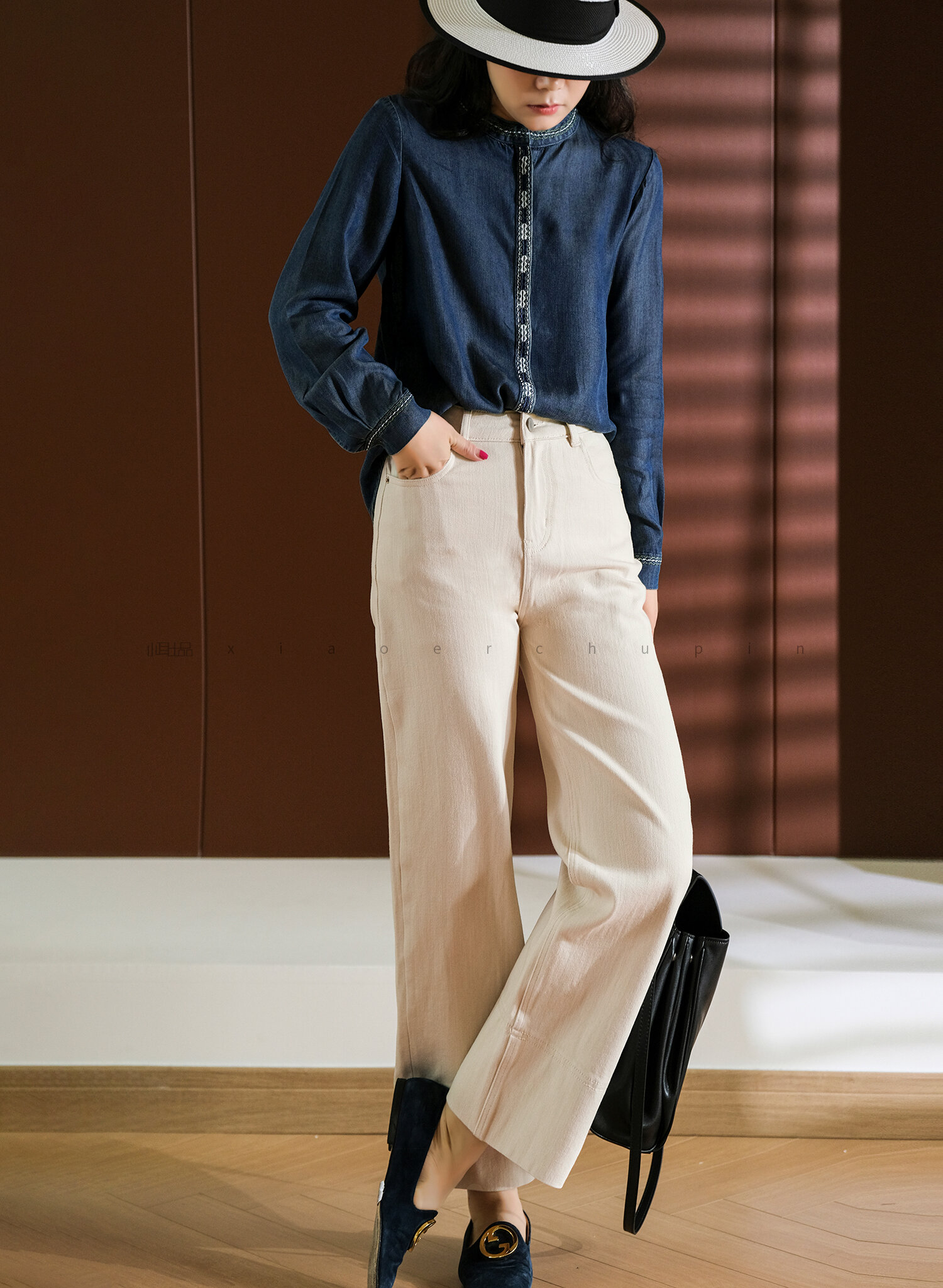 Slimming Straight Leg Jeans Women's Wide Hem Mixed Fiber Cotton Denim Pants Long Leg Effect Autumn Fashion Natural Waist Zipper